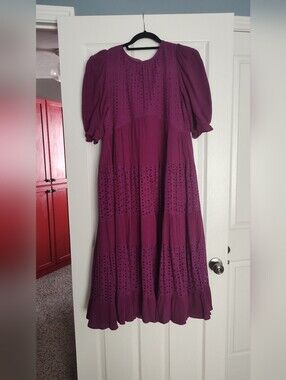 Piper & Scoot Purple Tiered Eyelet Midi Dress